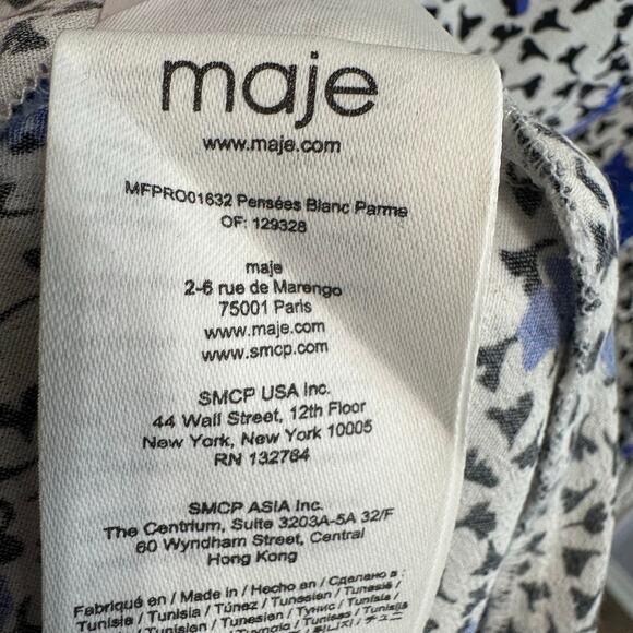 Maje Ripensee Blue Floral Print V Neck Dress Puff Sleeve Romantic Women's - Picture 15 of 16